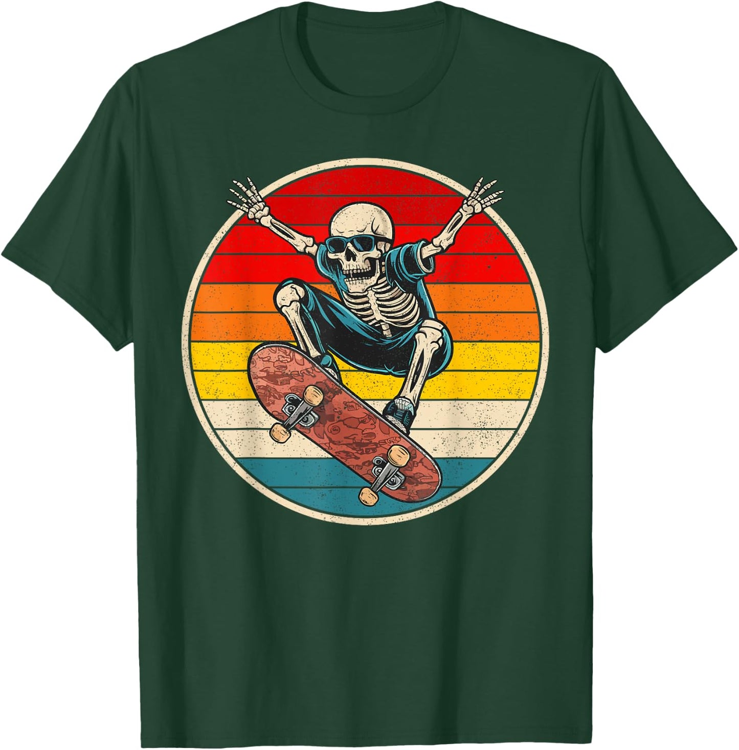 Retro Skateboarding Skateboard Skeleton Skateboarder Street T-Shirt - T-Shirt | Forest