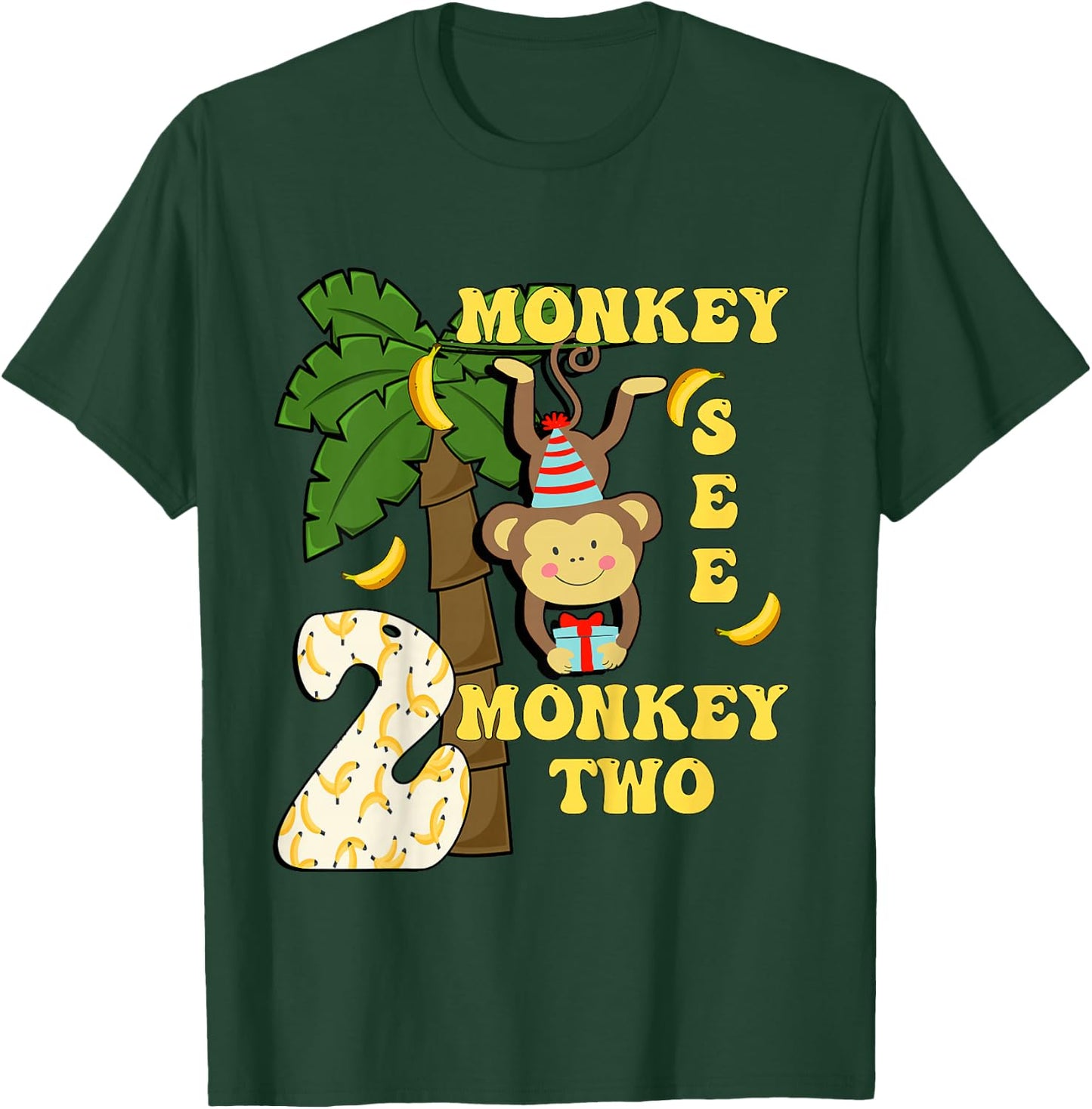 2 Years Old Monkey Party Themes 2nd Birthday T-Shirt - T-Shirt | Forest