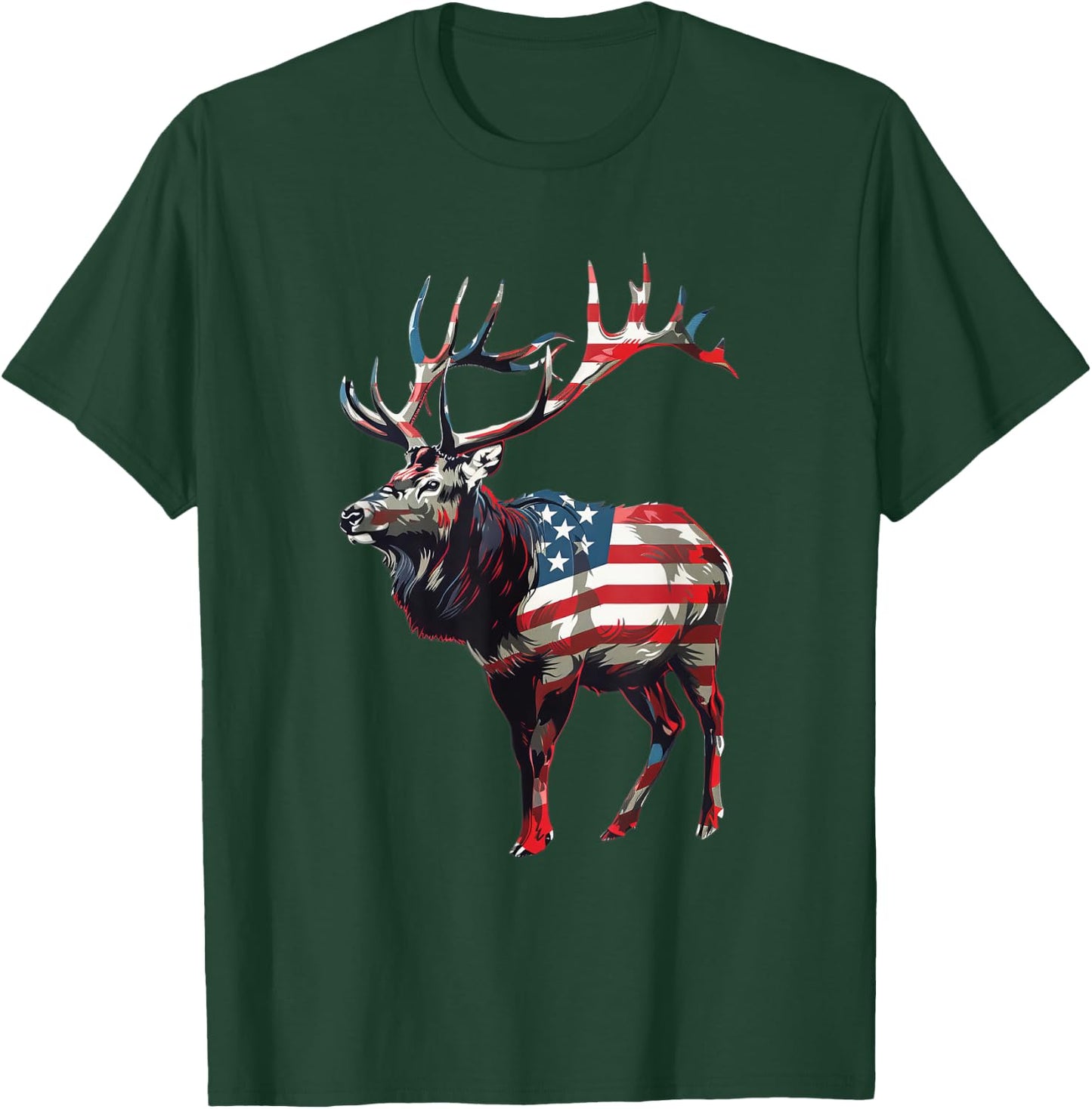 Elk American Flag T-Shirt - T-Shirt | Forest