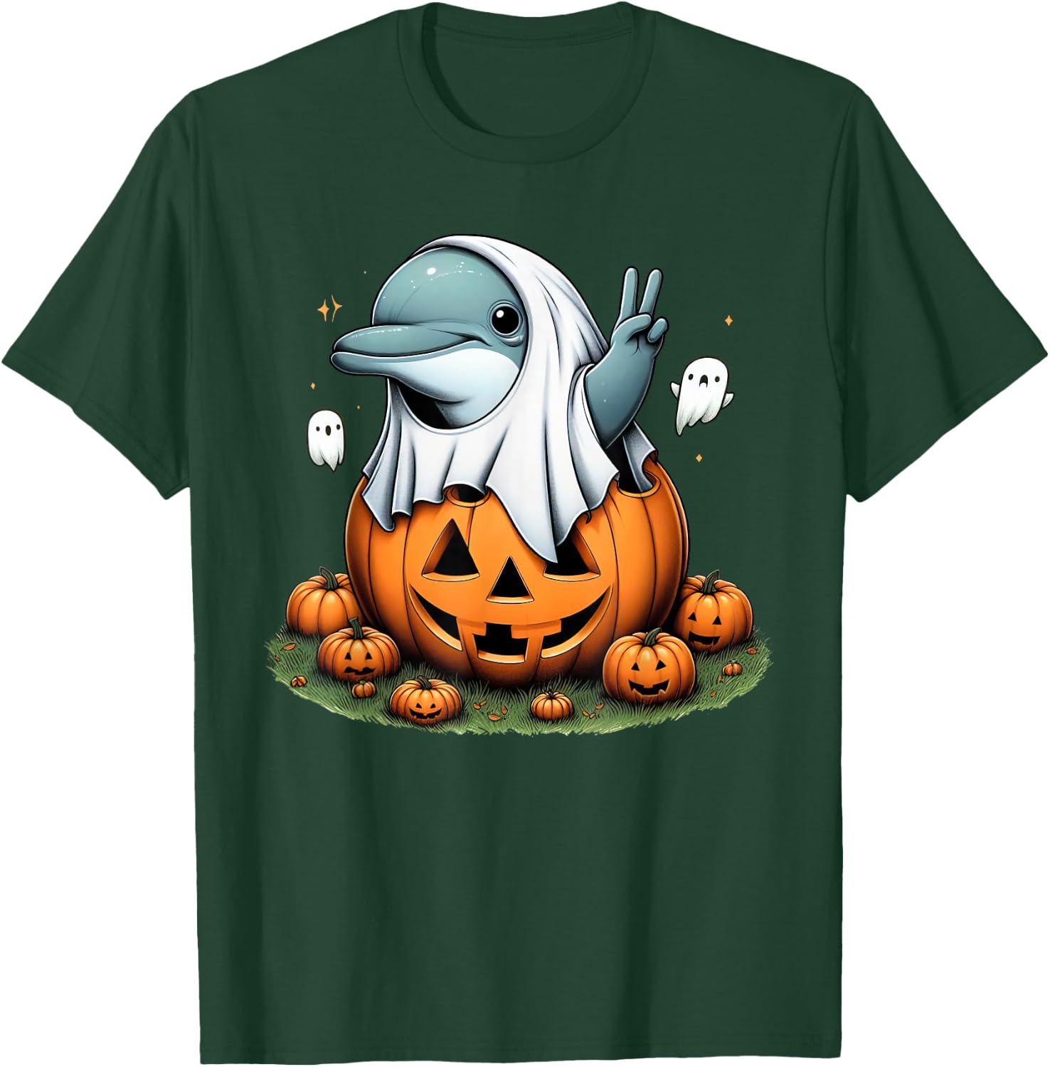 Funny Dolphin Ghost Boo Halloween Dolphin Kids T-Shirt - T-Shirt | Forest