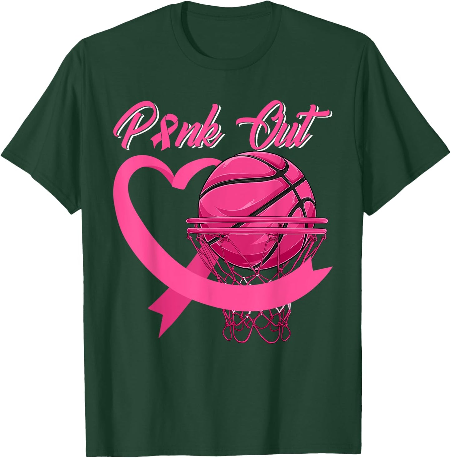 Pink Out Breast Cancer Pink Ribbon Heart & Basketball Ball T-Shirt - T-Shirt | Forest