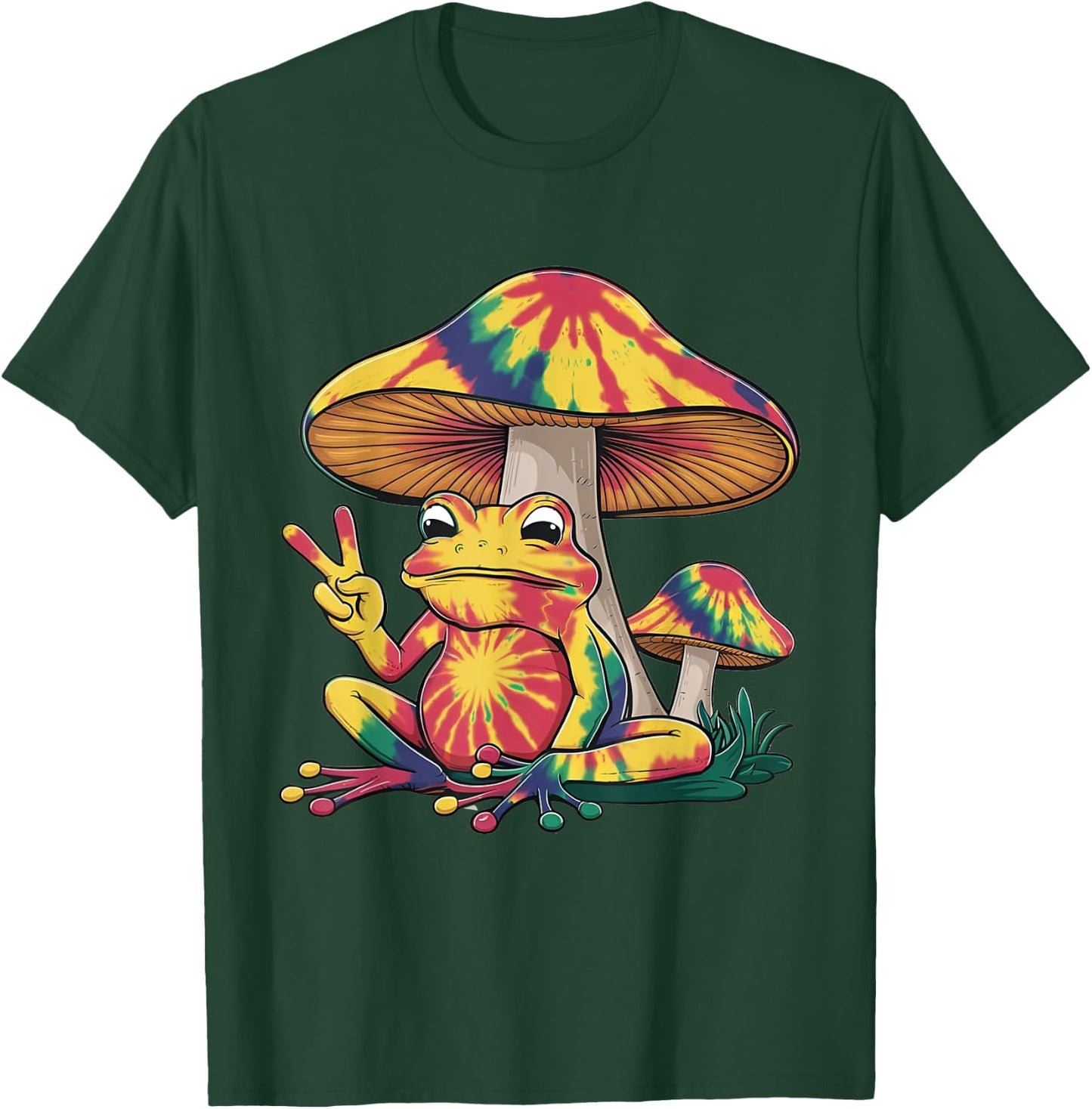 Tie Dye Mushroom and Frog Peace Sign Hippie Animal Vintage T-Shirt - T-Shirt | Forest