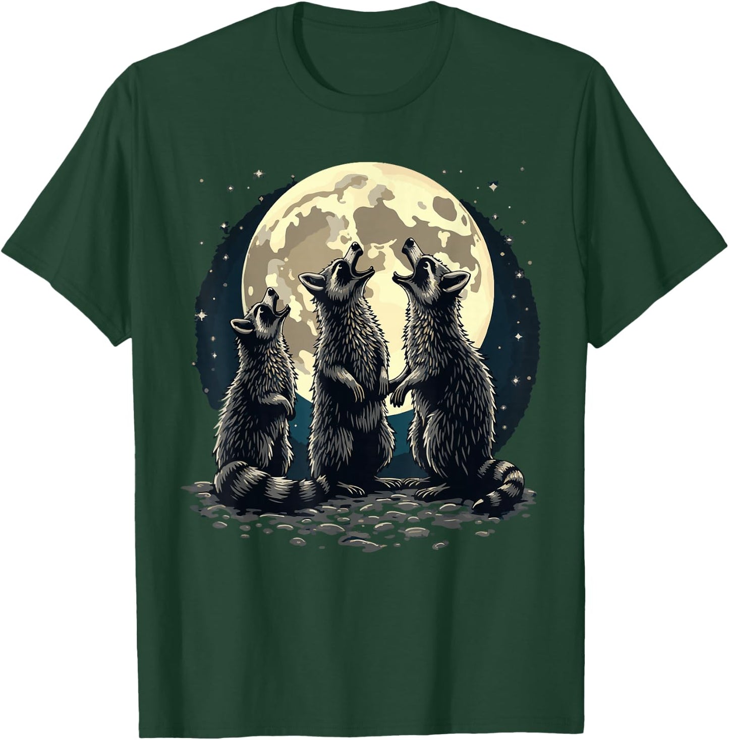 3 Racoons Moon Howling Raccoon Funny Raccoon T-Shirt - T-Shirt | Forest