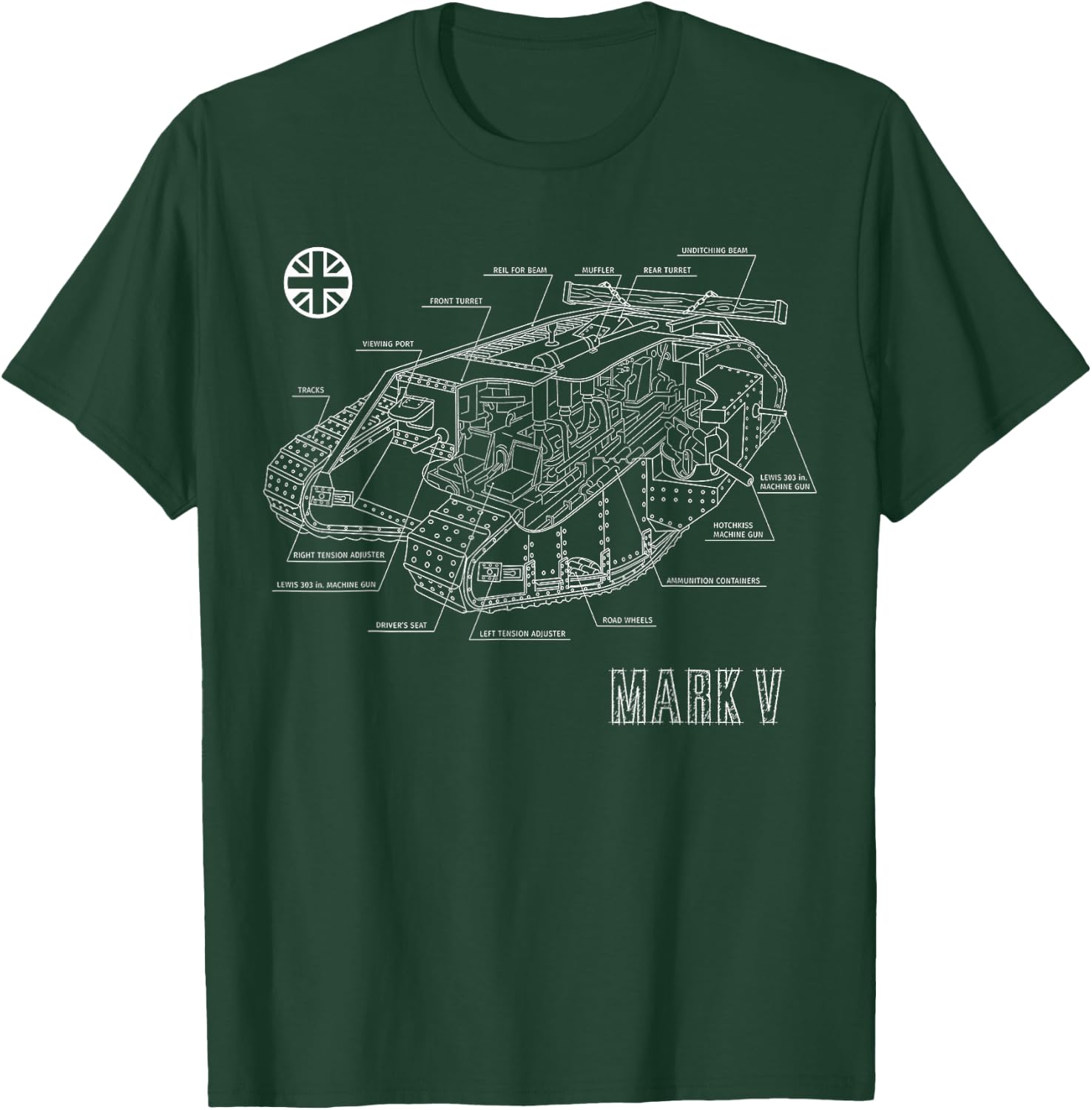 Vintage World War 1 British Tank Mark V blueprint T-Shirt - T-Shirt | Forest