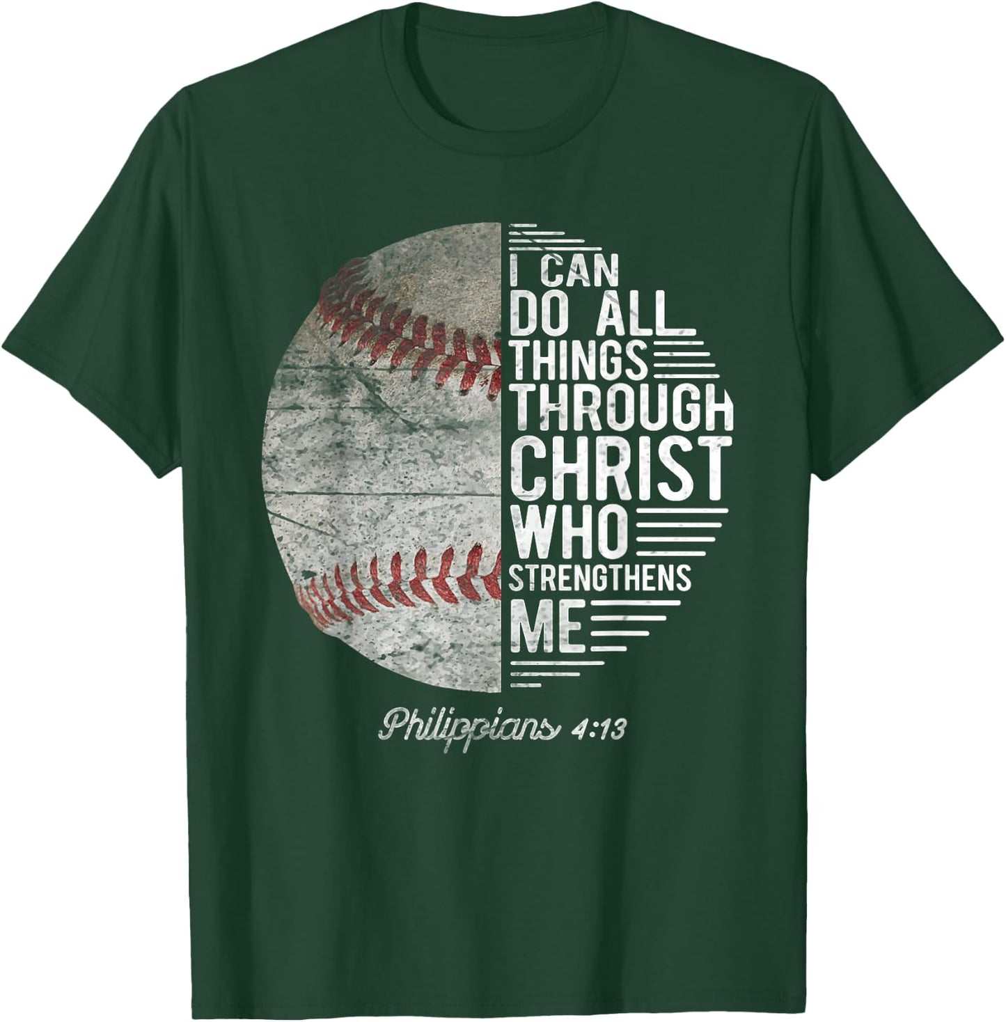 Christian Baseball Men Boys Kids Philippians Religious Gifts T-Shirt - T-Shirt | Forest