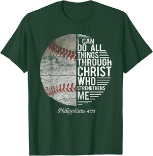 Christian Baseball Men Boys Kids Philippians Religious Gifts T-Shirt - T-Shirt | Forest