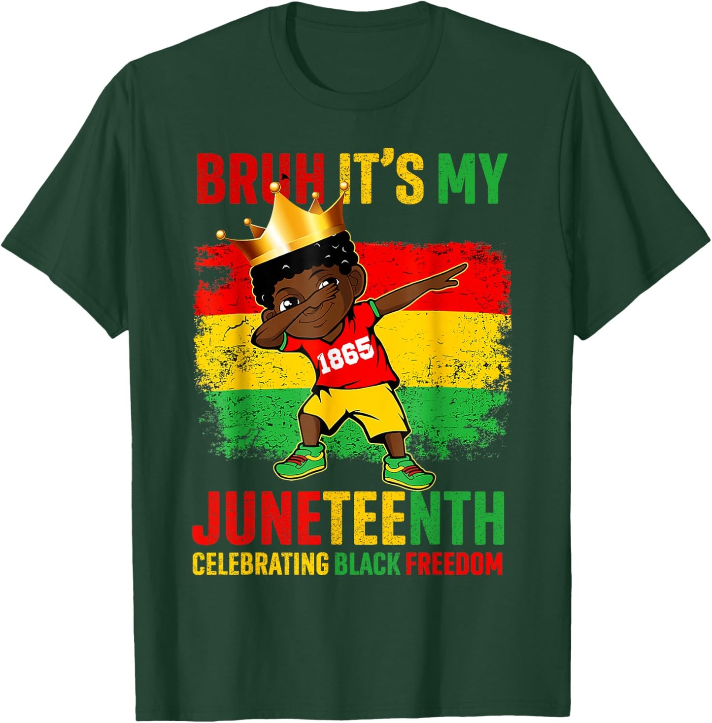 Bruh It's My Juneteenth Celebrating Black Freedom Kids Retro T-Shirt - T-Shirt | Forest
