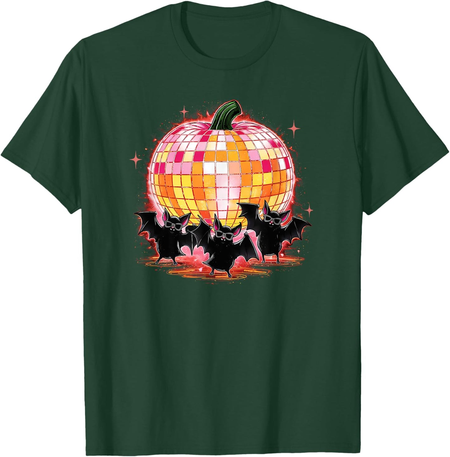 Pumpkin Disco Ball Dancing Bats Halloween Disco Party T-Shirt - T-Shirt | Forest
