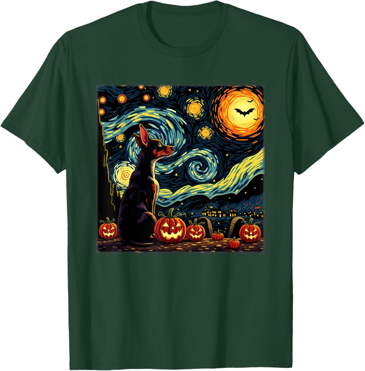 Spooky Halloween Rat Terrier Dog Starry Night T-Shirt - T-Shirt | Forest
