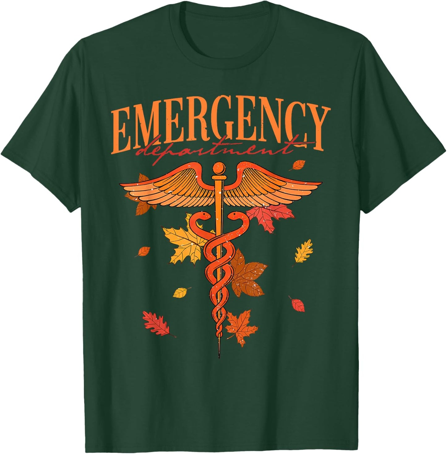 Emergency Department Fall Leaves Emergency Nurse Thankgiving T-Shirt - T-Shirt | Forest