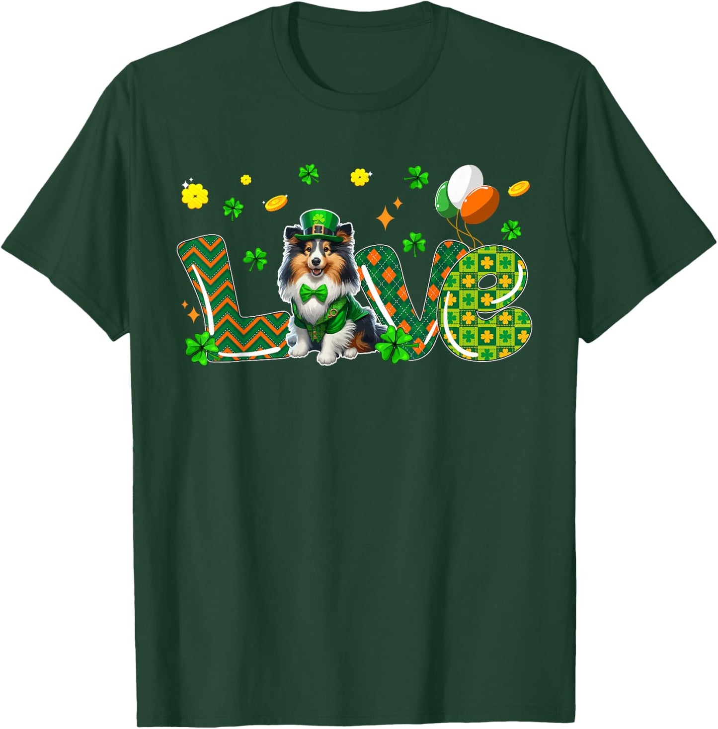 LOVE Sheltie St. Patrick's Day Shamrocks Owner Lover T-Shirt - T-Shirt | Forest