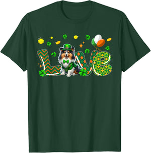 LOVE Sheltie St. Patrick's Day Shamrocks Owner Lover T-Shirt - T-Shirt | Forest