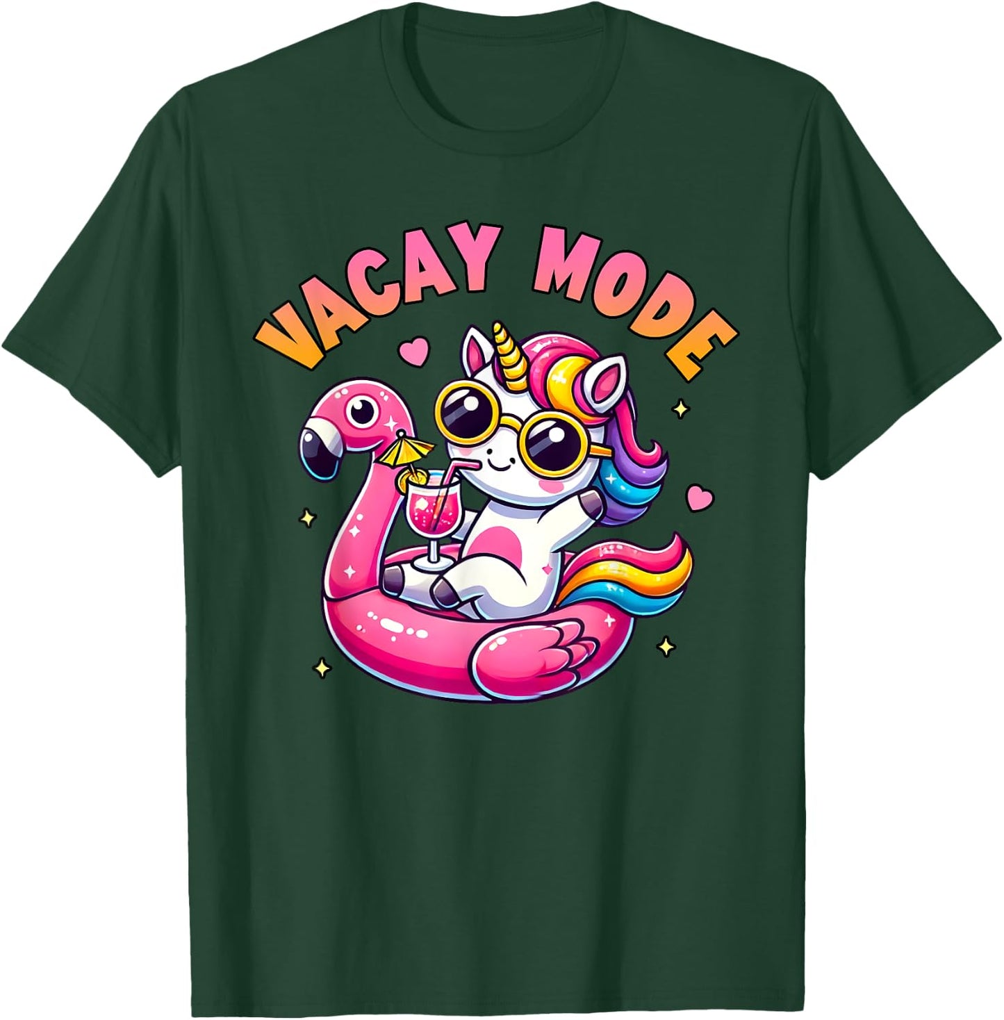 Vacay Mode Cute Unicorn Funny Family Vacation Gift Kids Girl T-Shirt - T-Shirt | Forest