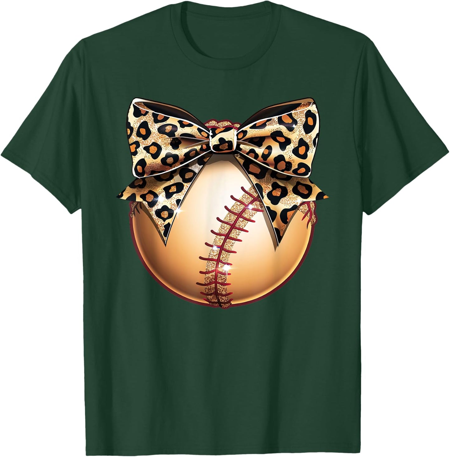 Cute Leopard Cheetah Print Ribbon Bow Baseball Mom Sister T-Shirt - T-Shirt | Forest
