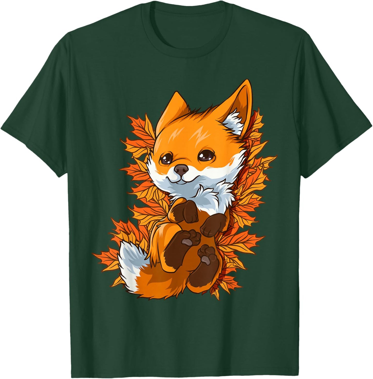 Red Forest Fox Baby Animal Autumn Leaves T-Shirt - T-Shirt | Forest