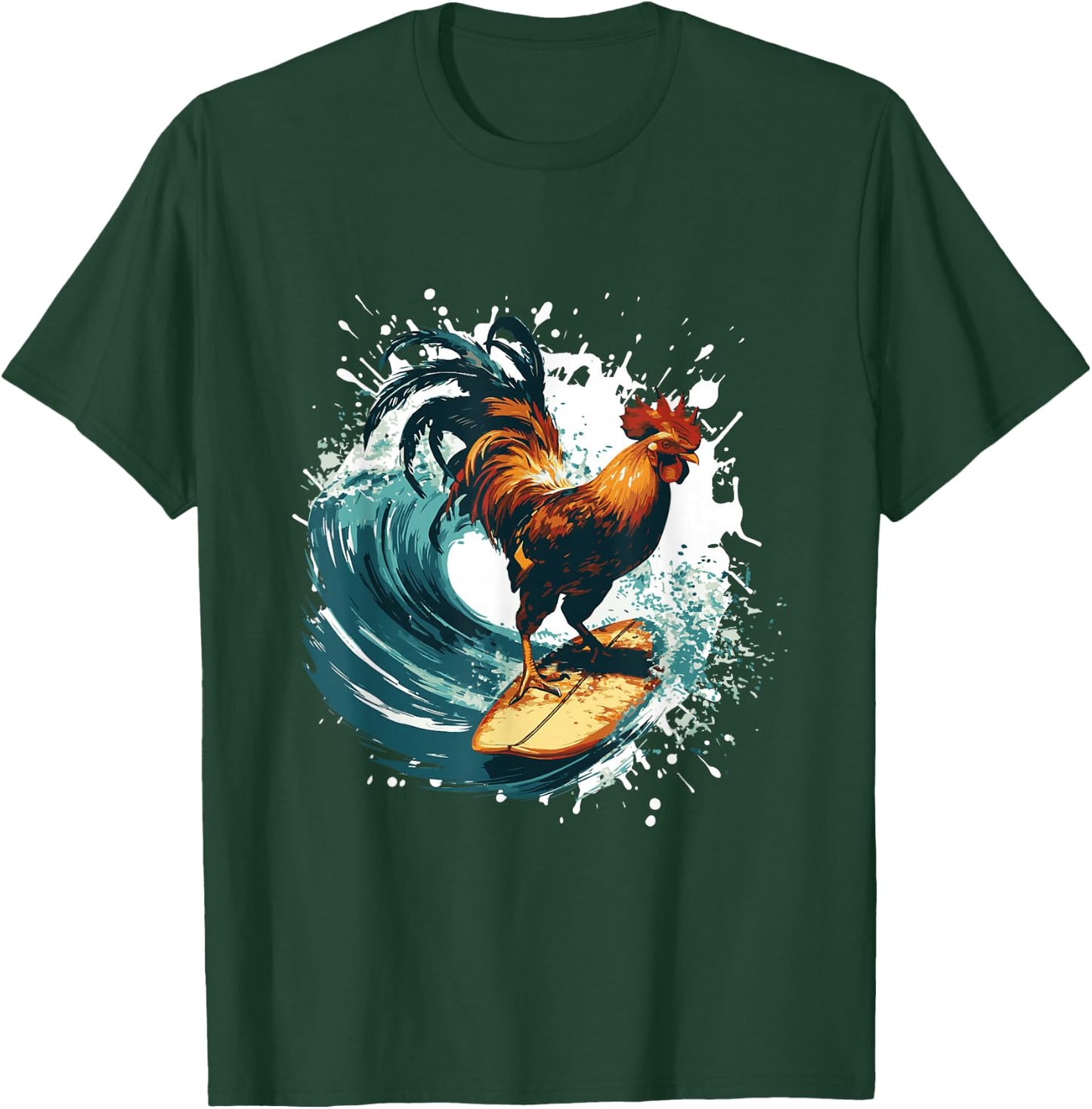 Rooster Surfing | Animal Sport Surfer T-Shirt - T-Shirt | Forest
