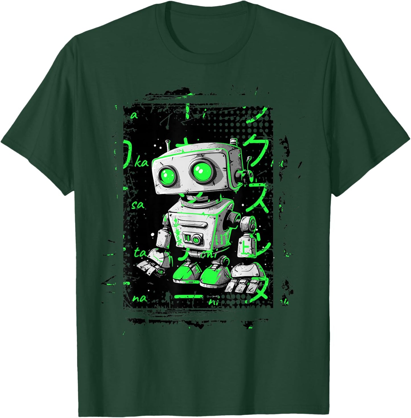 Green Cyberpunk Robot Kicks Green Color Graphic T-Shirt - T-Shirt | Forest