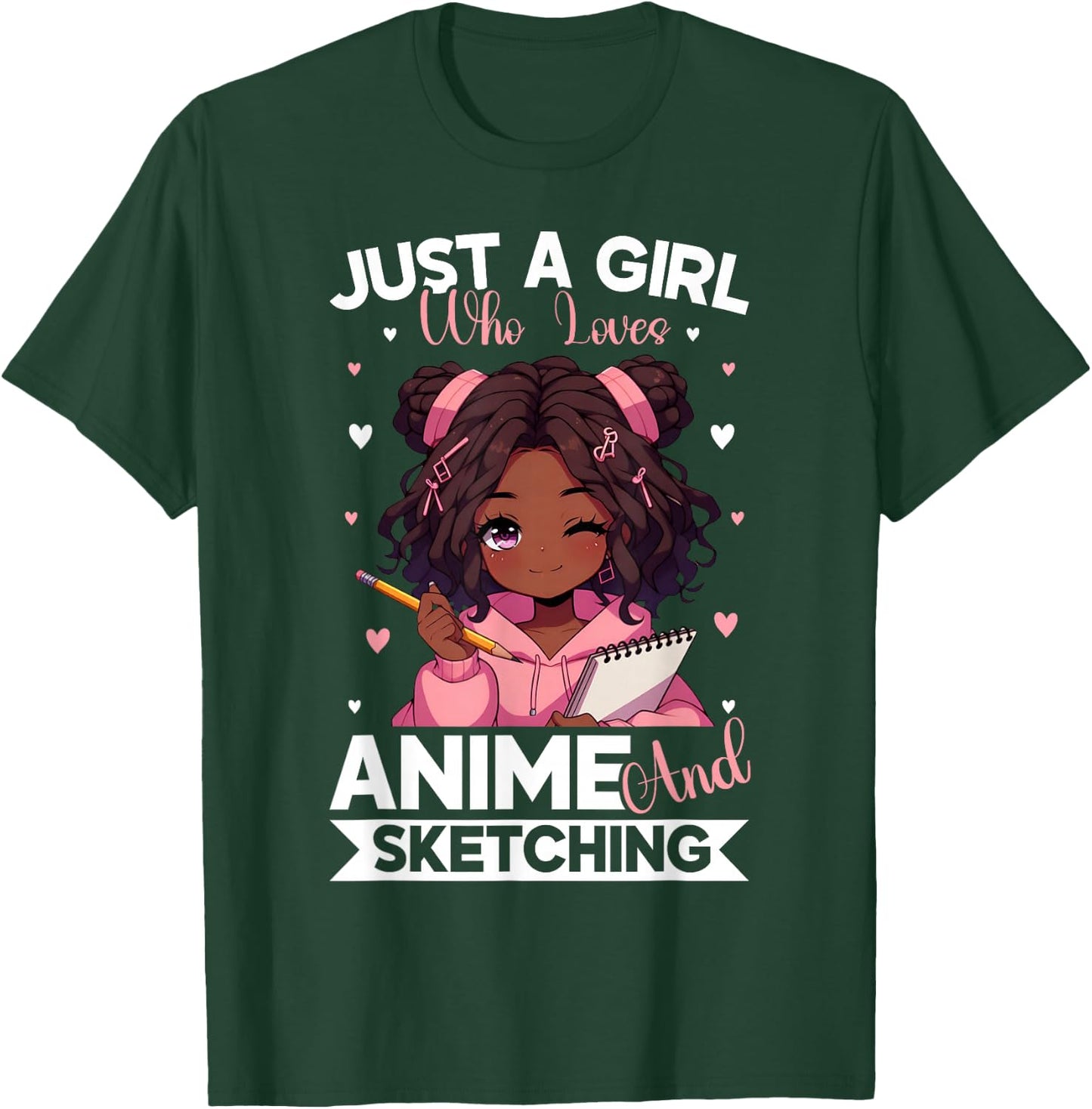 Just A Girl Who Loves Anime and Sketching Afro Anime Merch T-Shirt - T-Shirt | Forest