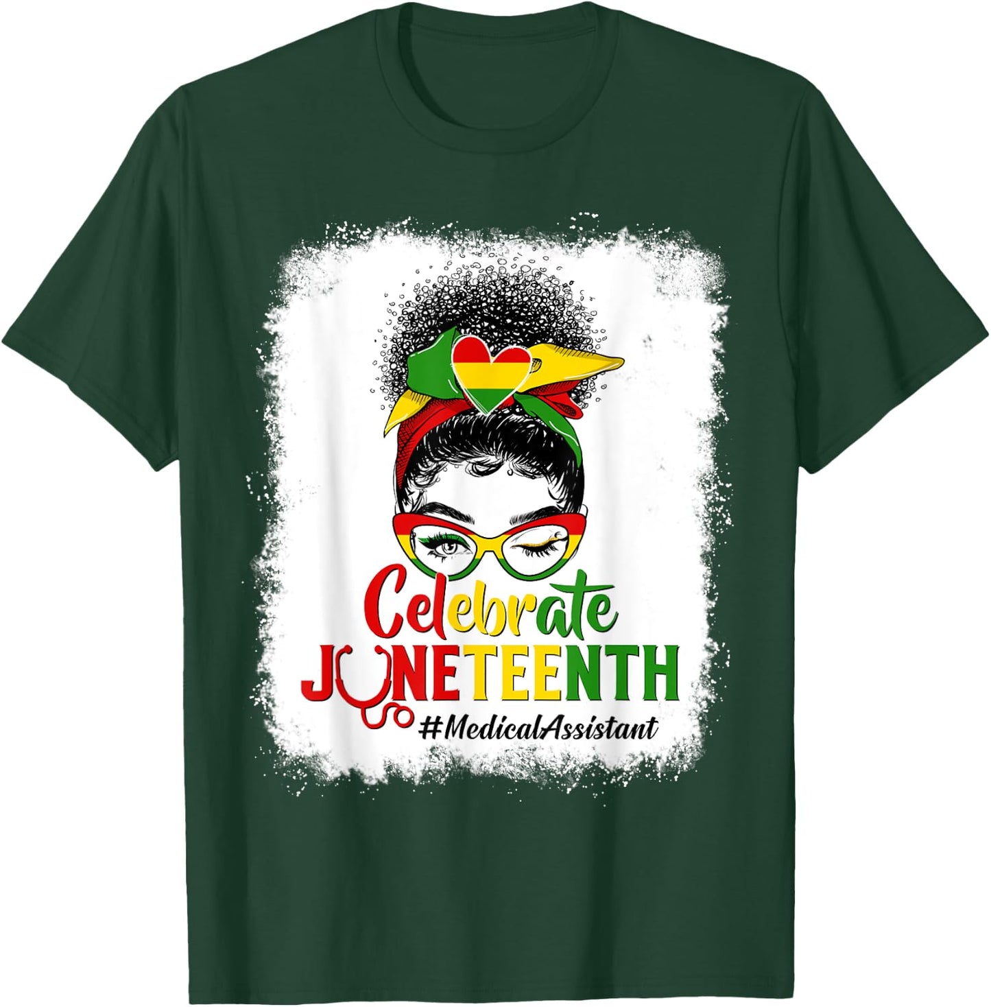 Black Medical Assistant Messy Bun Celebrate Juneteenth Afro T-Shirt - T-Shirt | Forest