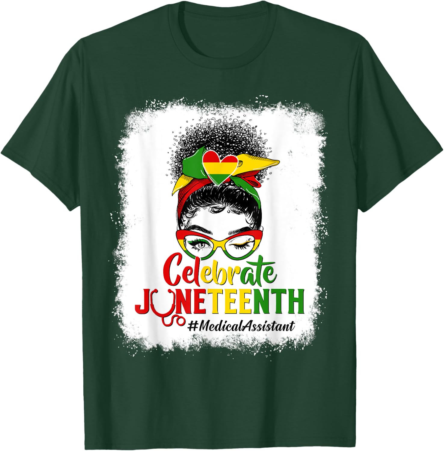 Black Medical Assistant Messy Bun Celebrate Juneteenth Afro T-Shirt - T-Shirt | Forest