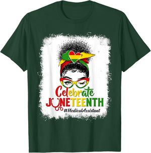 Black Medical Assistant Messy Bun Celebrate Juneteenth Afro T-Shirt - T-Shirt | Forest