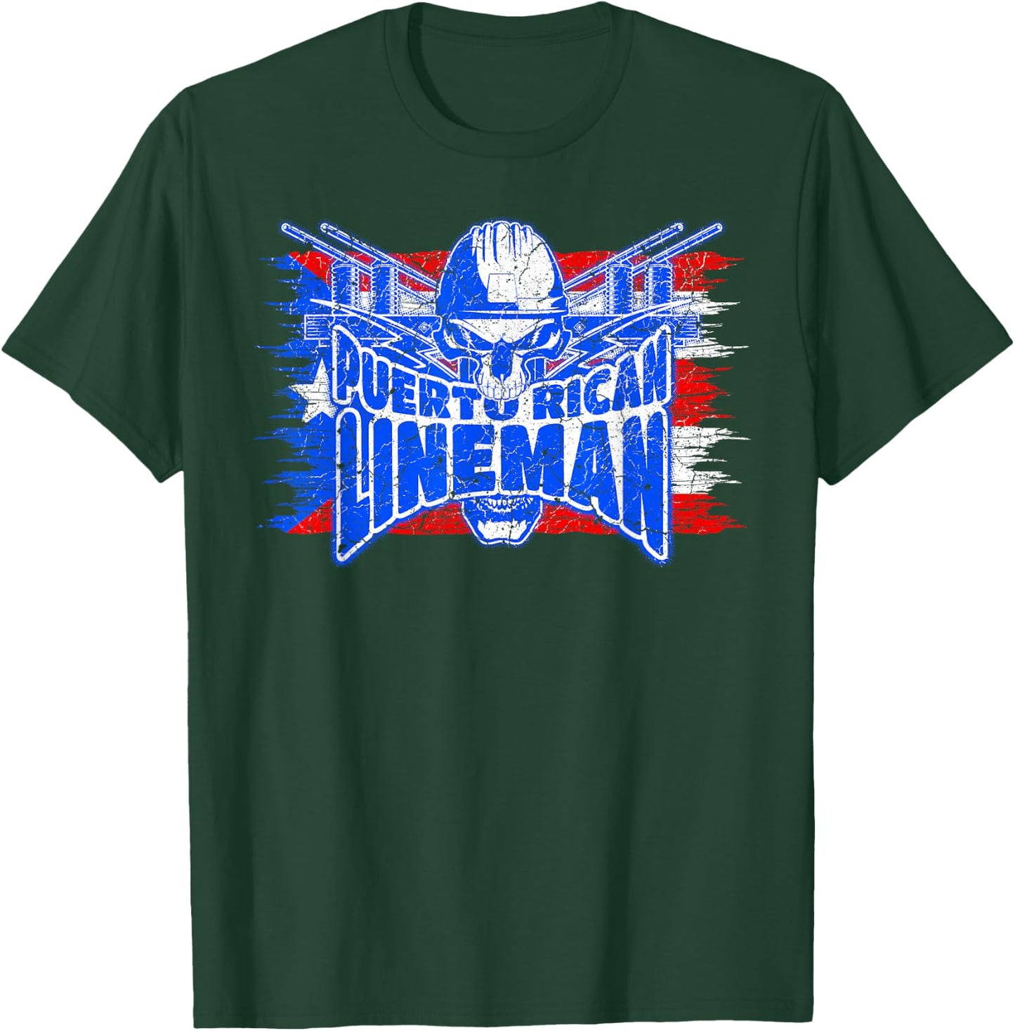 Proud Puerto Rican Lineman Skull with Flag of Puerto Rico T-Shirt - T-Shirt | Forest