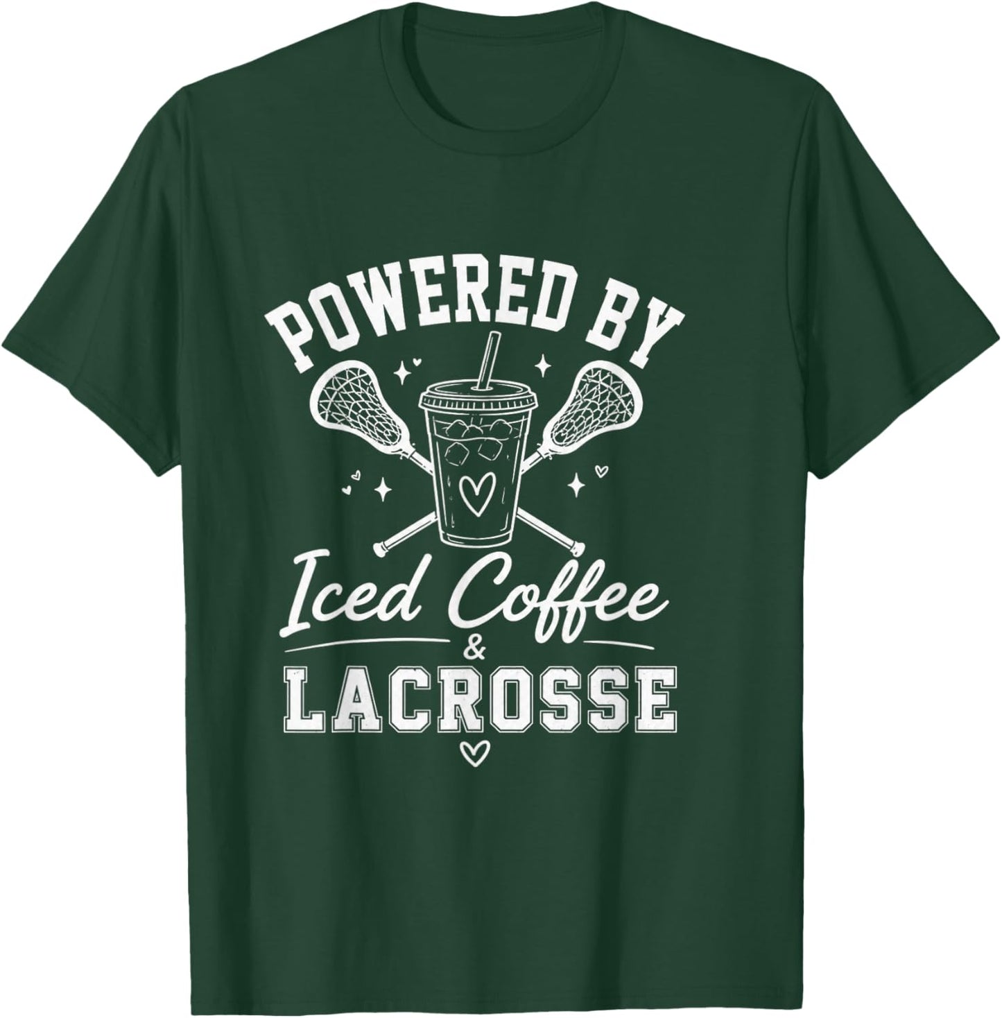 Powered By Iced Coffee & Lacrosse Funny Lacrosse Player T-Shirt - T-Shirt | Forest