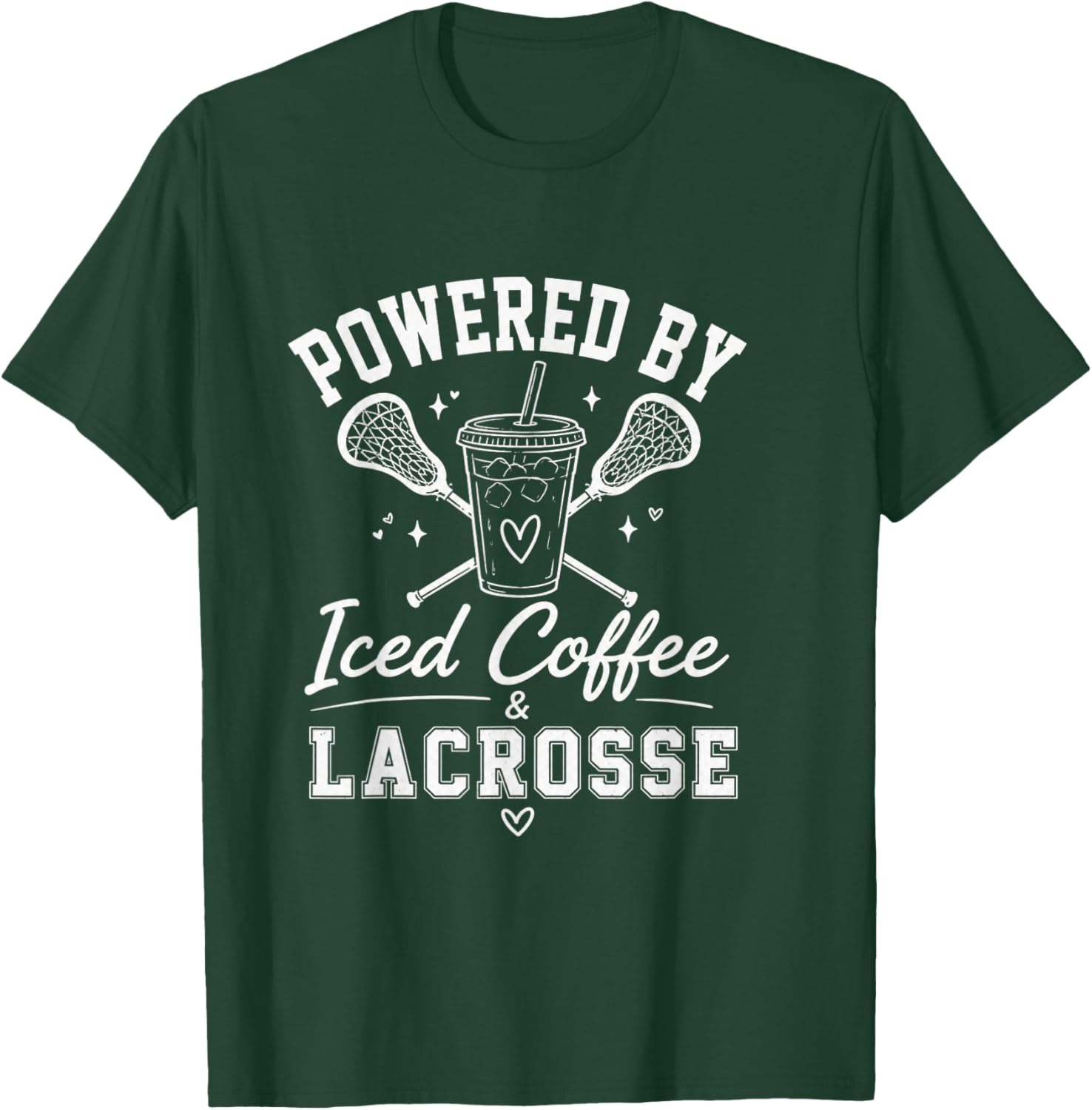 Powered By Iced Coffee & Lacrosse Funny Lacrosse Player T-Shirt - T-Shirt | Forest