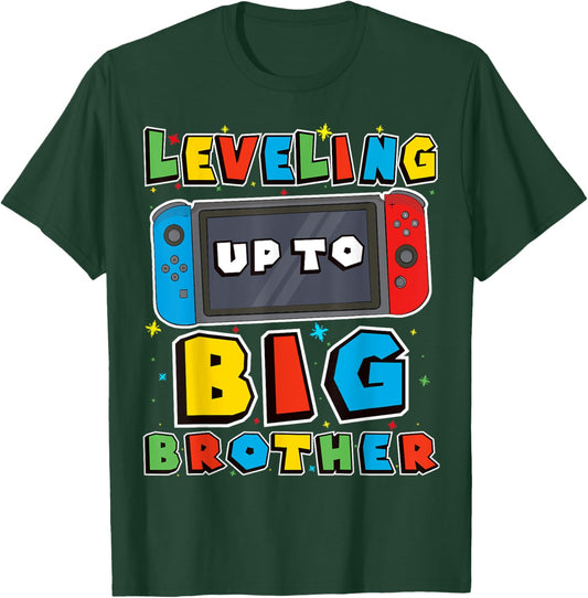 Leveling Up To Big Brother for Gamer Boys Kids Men girl team T-Shirt - T-Shirt | Forest