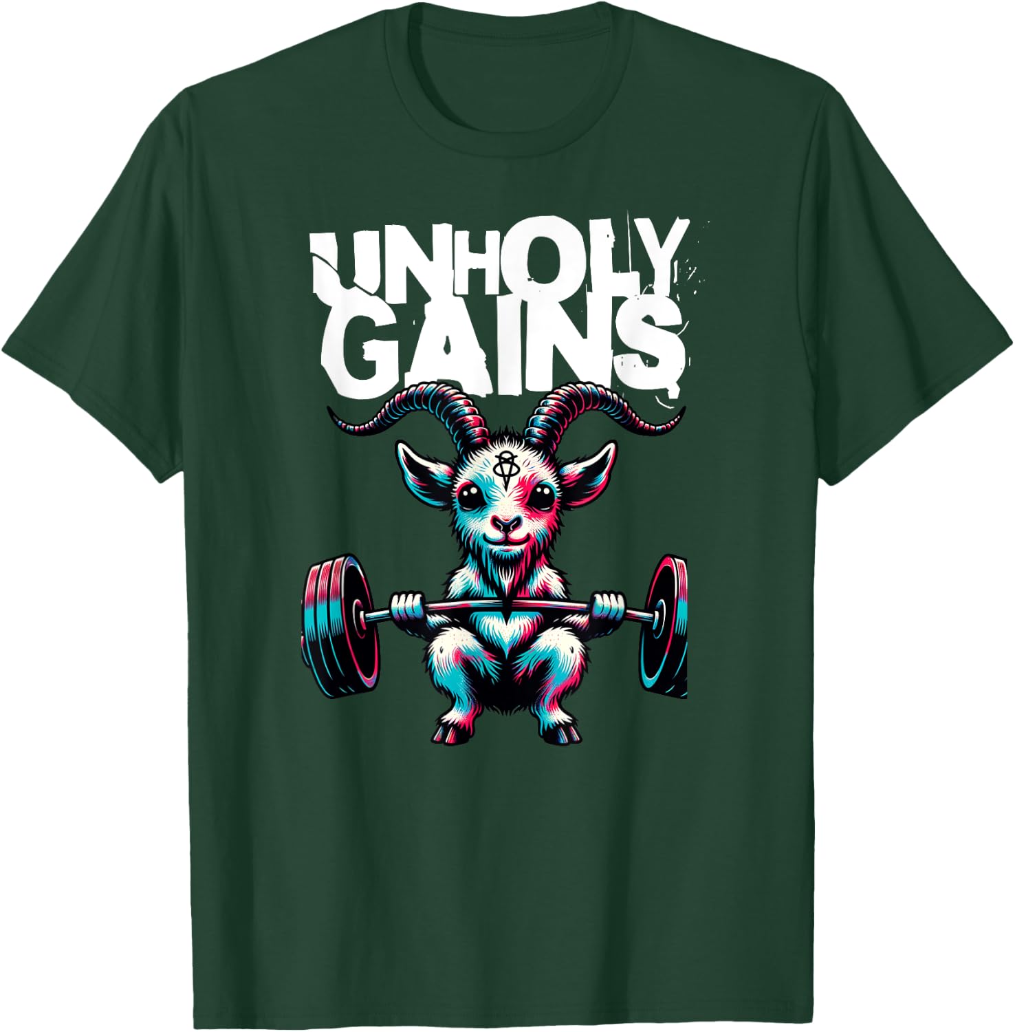 Unholy Gains Satanic Workout Devil Worship Goat Baphomet Gym T-Shirt - T-Shirt | Forest