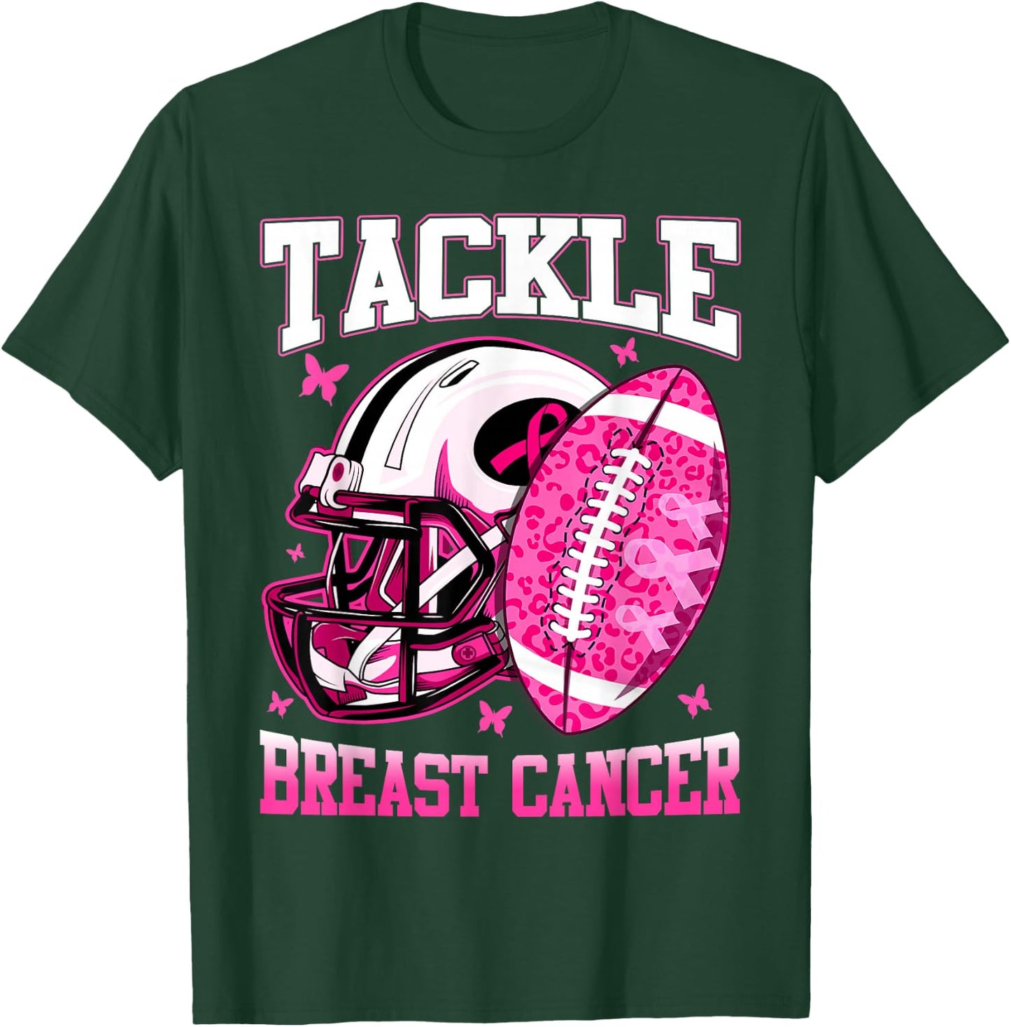 Tackle Breast Cancer Awareness Fighting American Football T-Shirt - T-Shirt | Forest