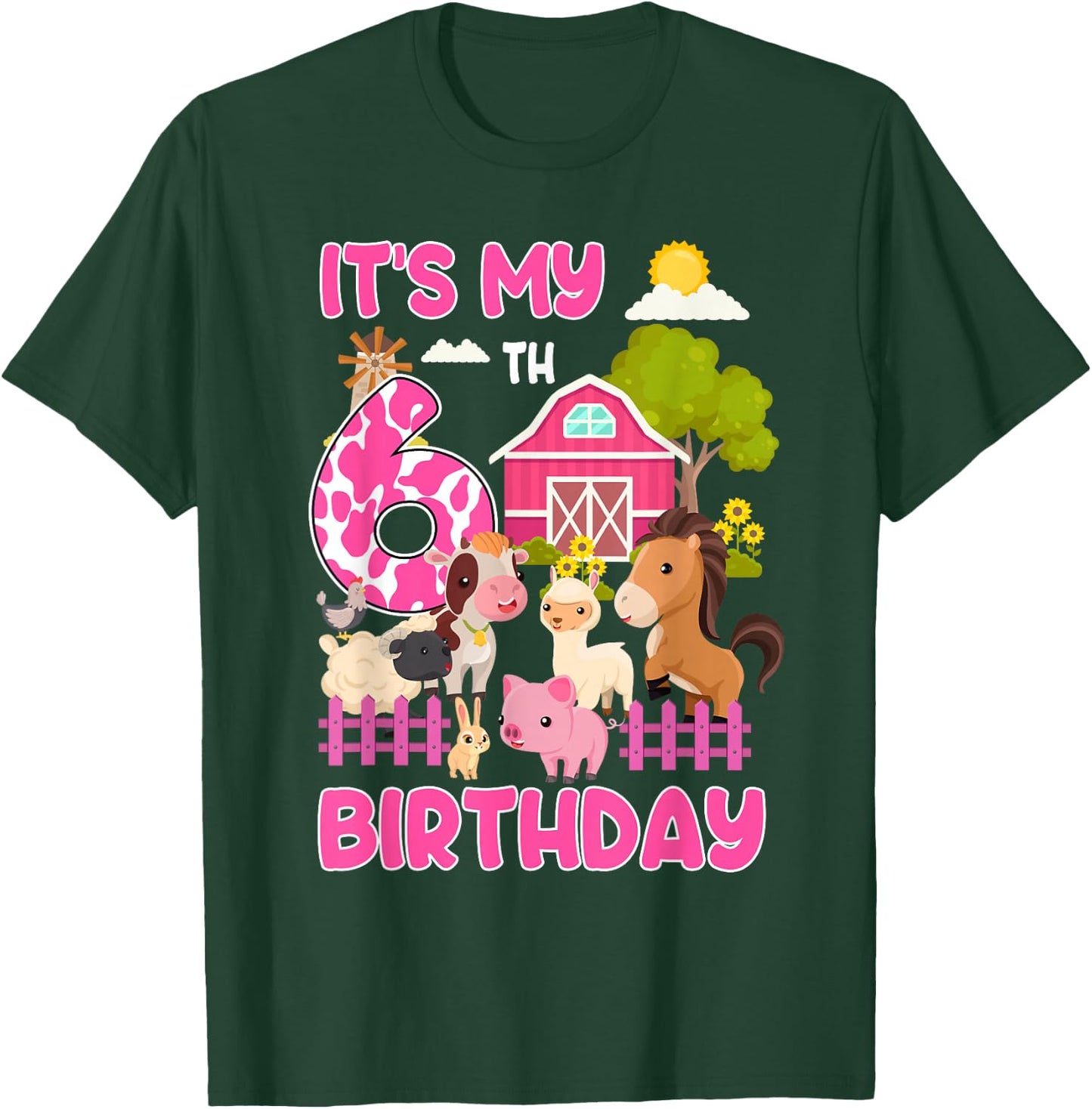 It’s My 6th Birthday Farm Animals 6 Year Old Girl Party T-Shirt - T-Shirt | Forest