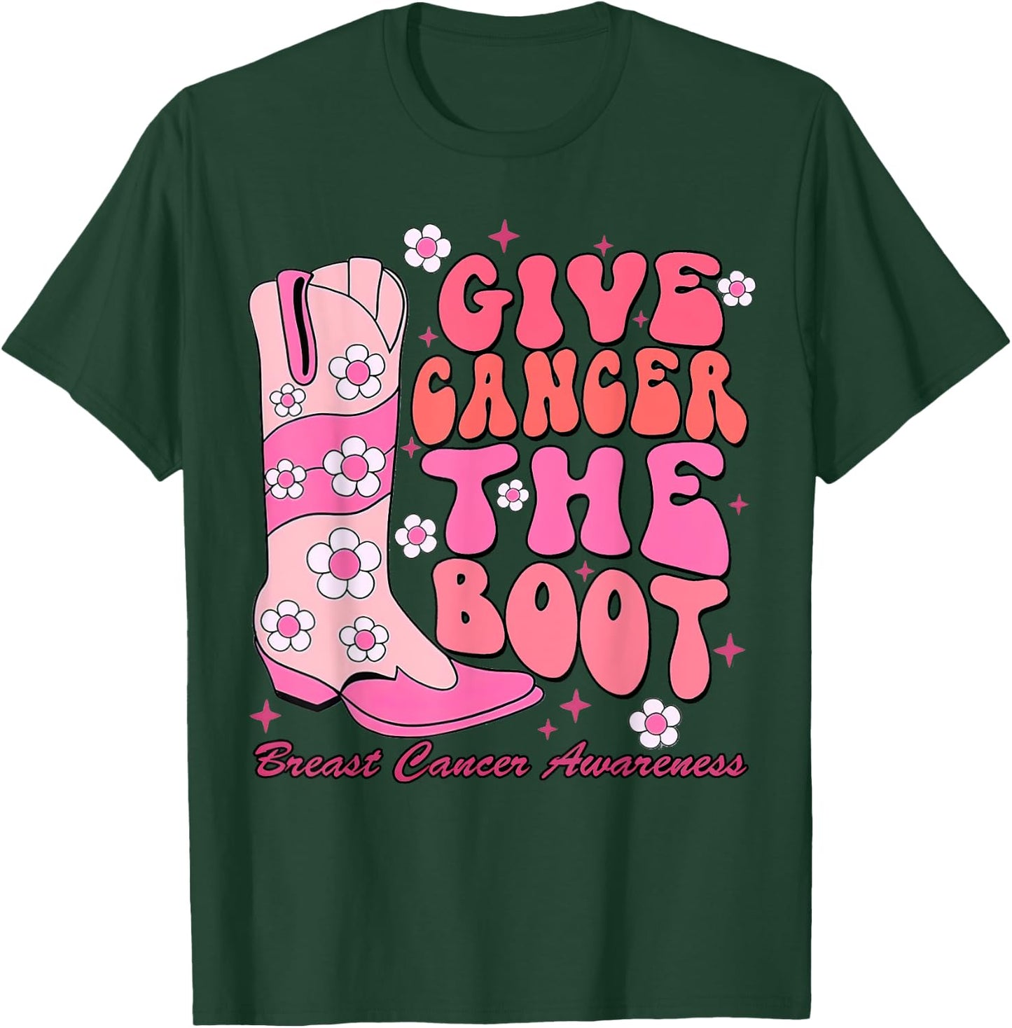 Give Cancer The Boot Western Cowgirl Breast Cancer Outfit T-Shirt - T-Shirt | Forest