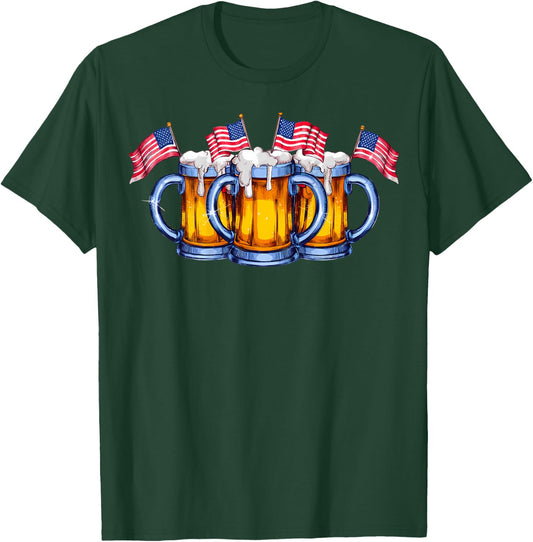 On Back. Patriotic Beer American Flag USA Merica 4th of July T-Shirt - T-Shirt | Forest