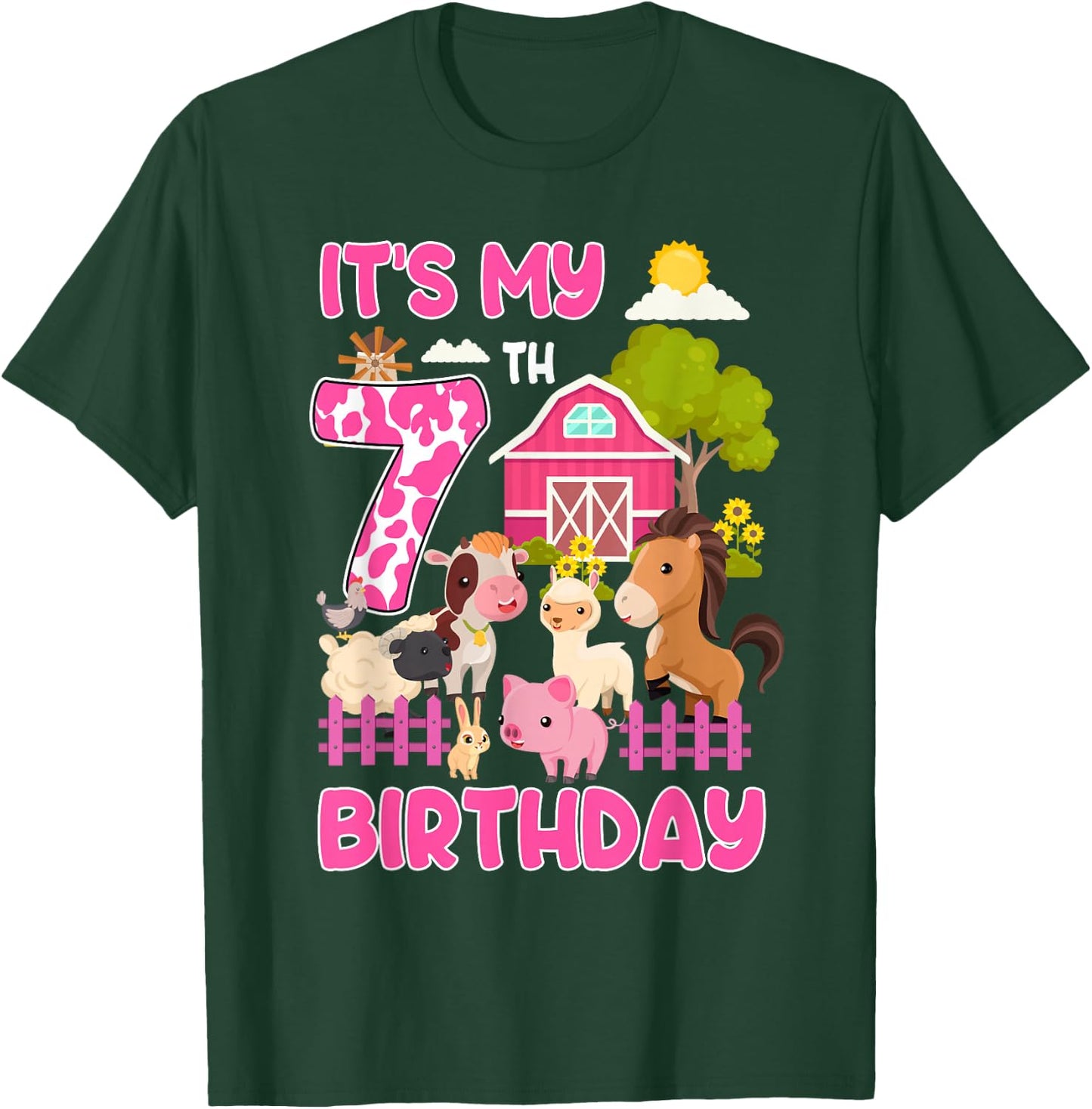 It’s My 7th Birthday Farm Animals 7 Year Old Girl Party T-Shirt - T-Shirt | Forest