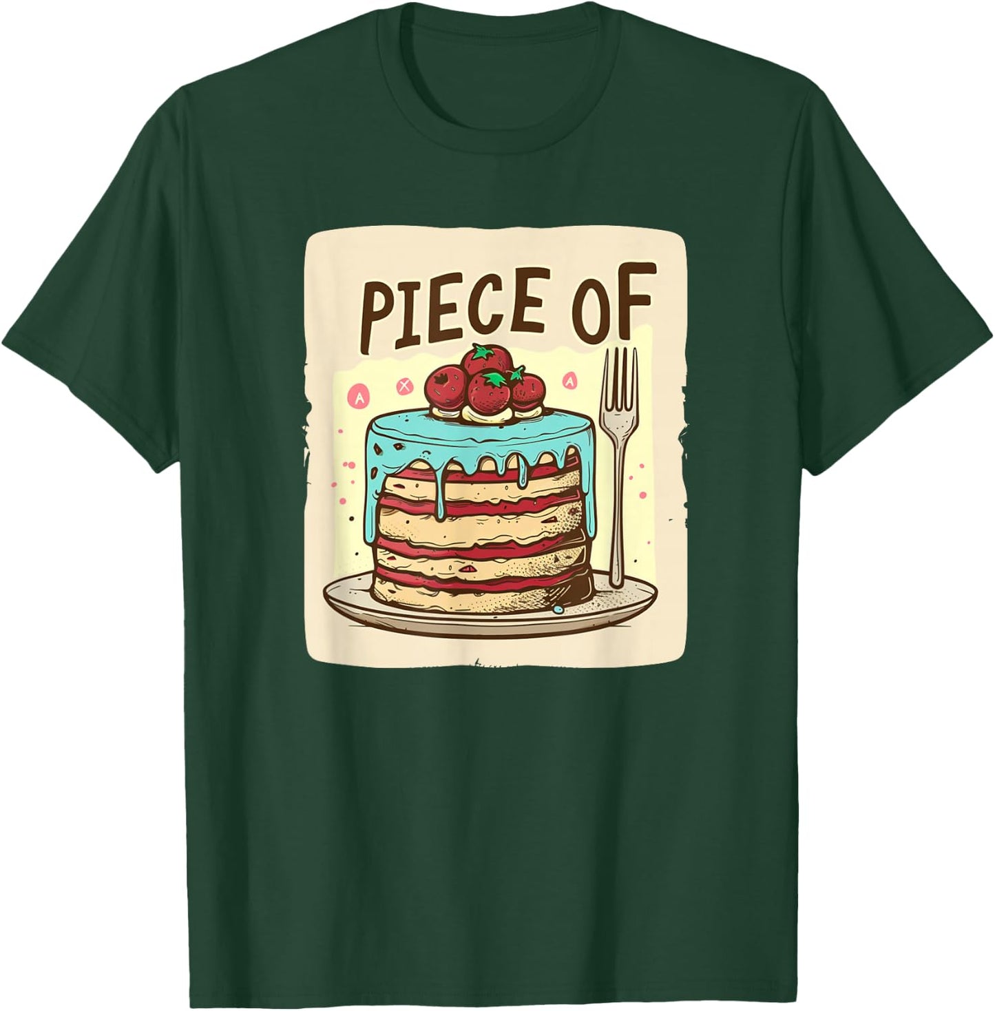Piece of Cake Outfit -Adults Kids Black Small Modern City Cartoon Lightweight Classic Fit Short Sleeve T-Shirt - T-Shirt | Forest