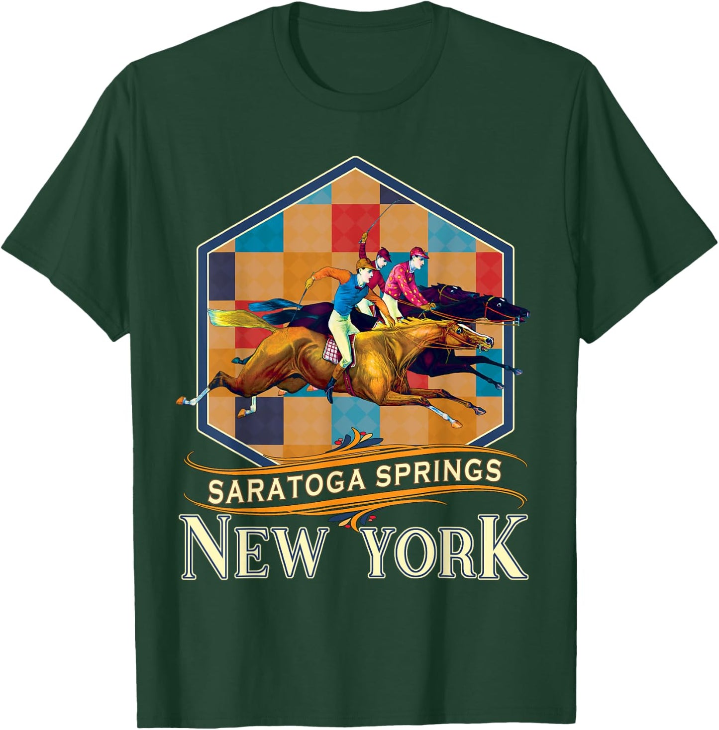 Saratoga Springs New York Vintage Horse Racing Souvenir T-Shirt - T-Shirt | Forest