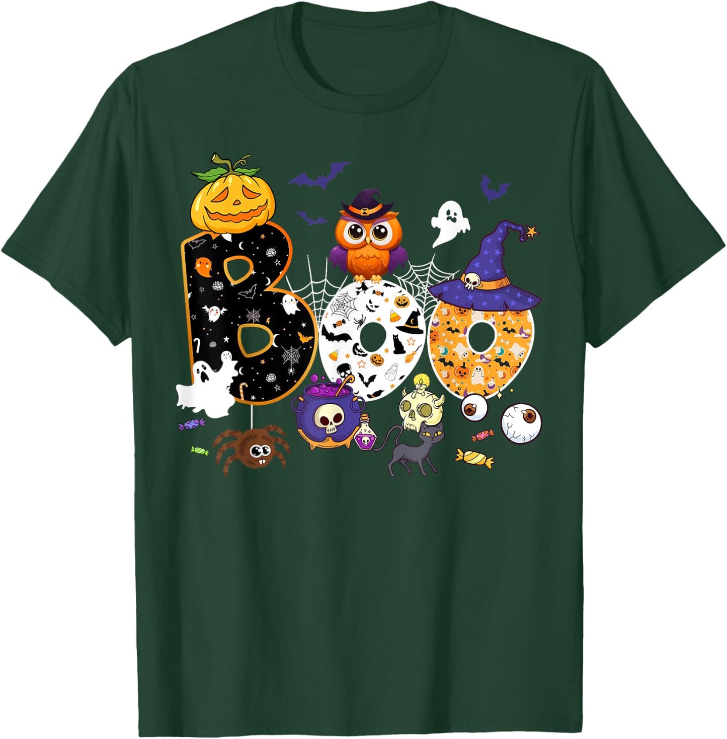 Boo Creepy Owl Pumpkin Ghost Halloween Men Women Kids T-Shirt - T-Shirt | Forest
