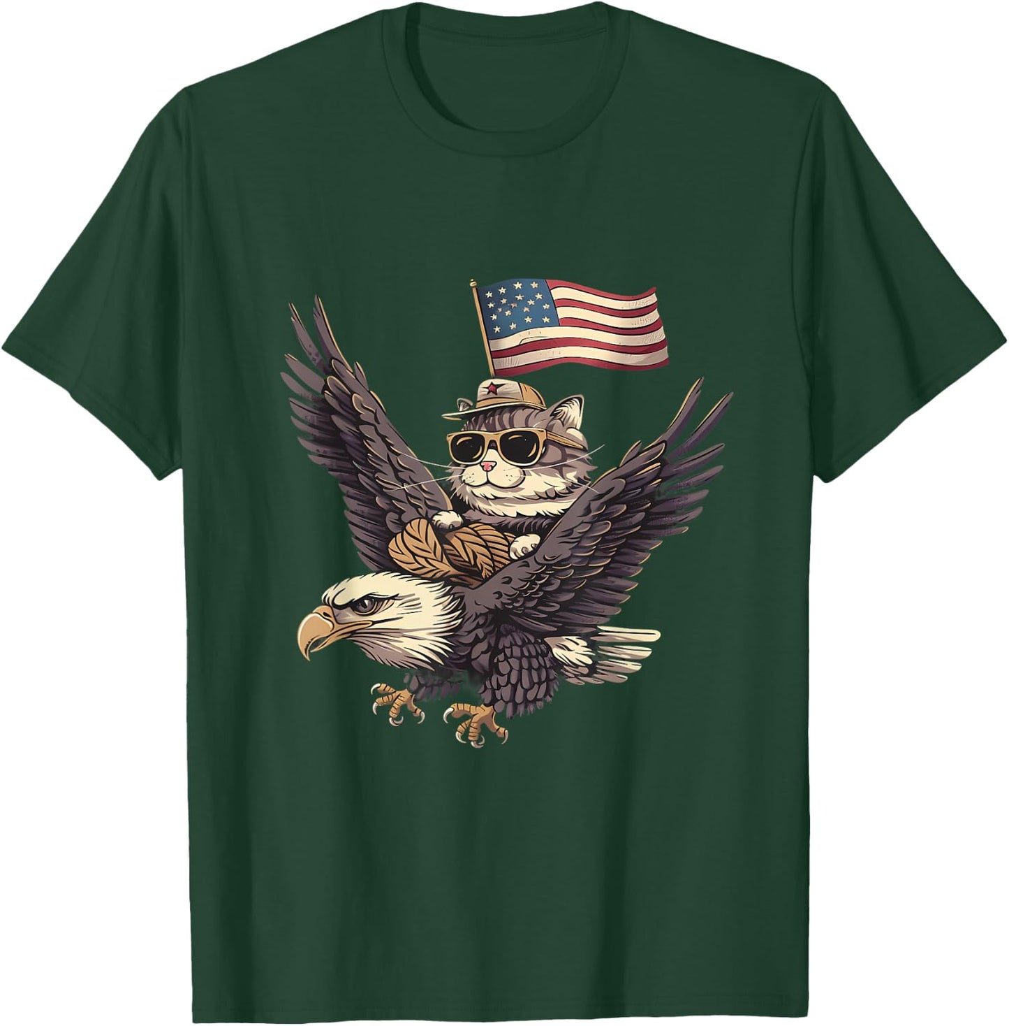 4th Of July USA American Flag America Bald Eagle Cat T-Shirt - T-Shirt | Forest