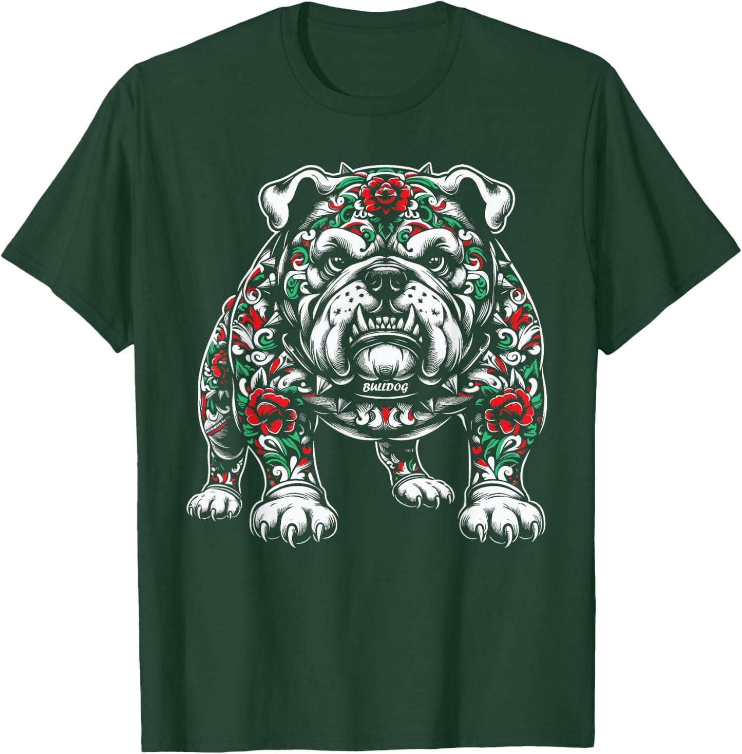 Bulldog Floral Red Rose T-Shirt - T-Shirt | Forest