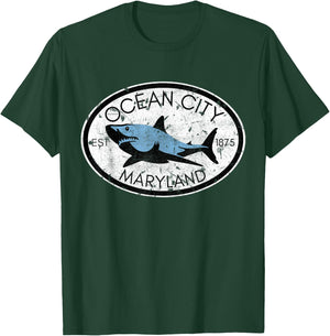 Ocean City Maryland Fishing Shark Fish Beach MD Vintage Women Kids T-Shirt - T-Shirt | Forest