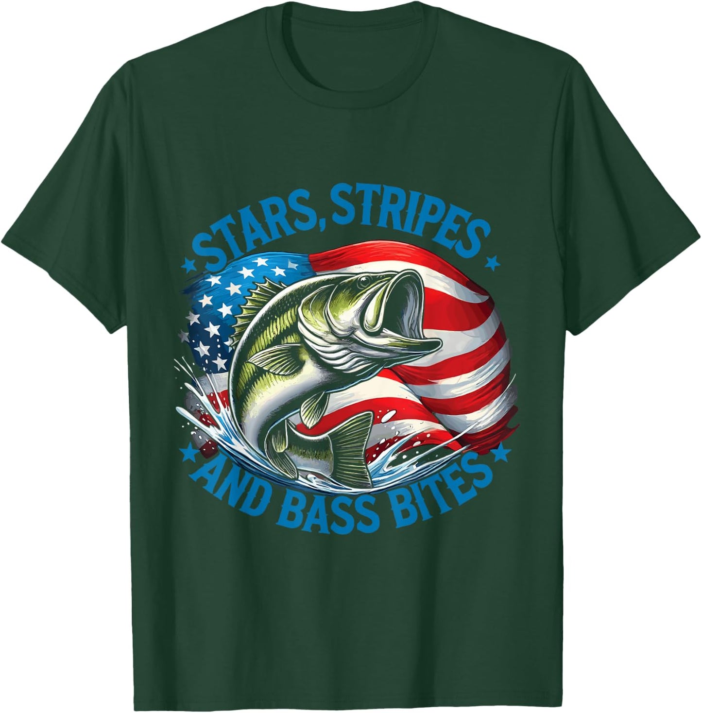 Fisherman Stars Stripes And Bass Bites Bass Fishing T-Shirt - T-Shirt | Forest