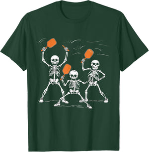 Funny Skeletons Playing Pickleball Halloween T-Shirt - T-Shirt | Forest