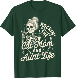 Cat Mama Auntie Skeleton Rocking The Cat Mom & Aunt Life T-Shirt - T-Shirt | Forest