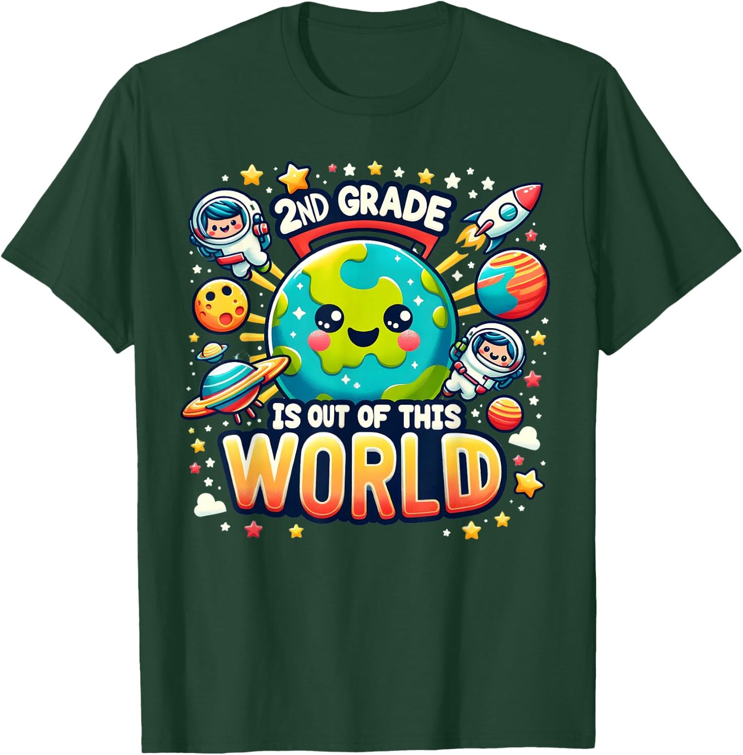 2nd Grade Is out Of This World Space Planets Teacher T-Shirt - T-Shirt | Forest