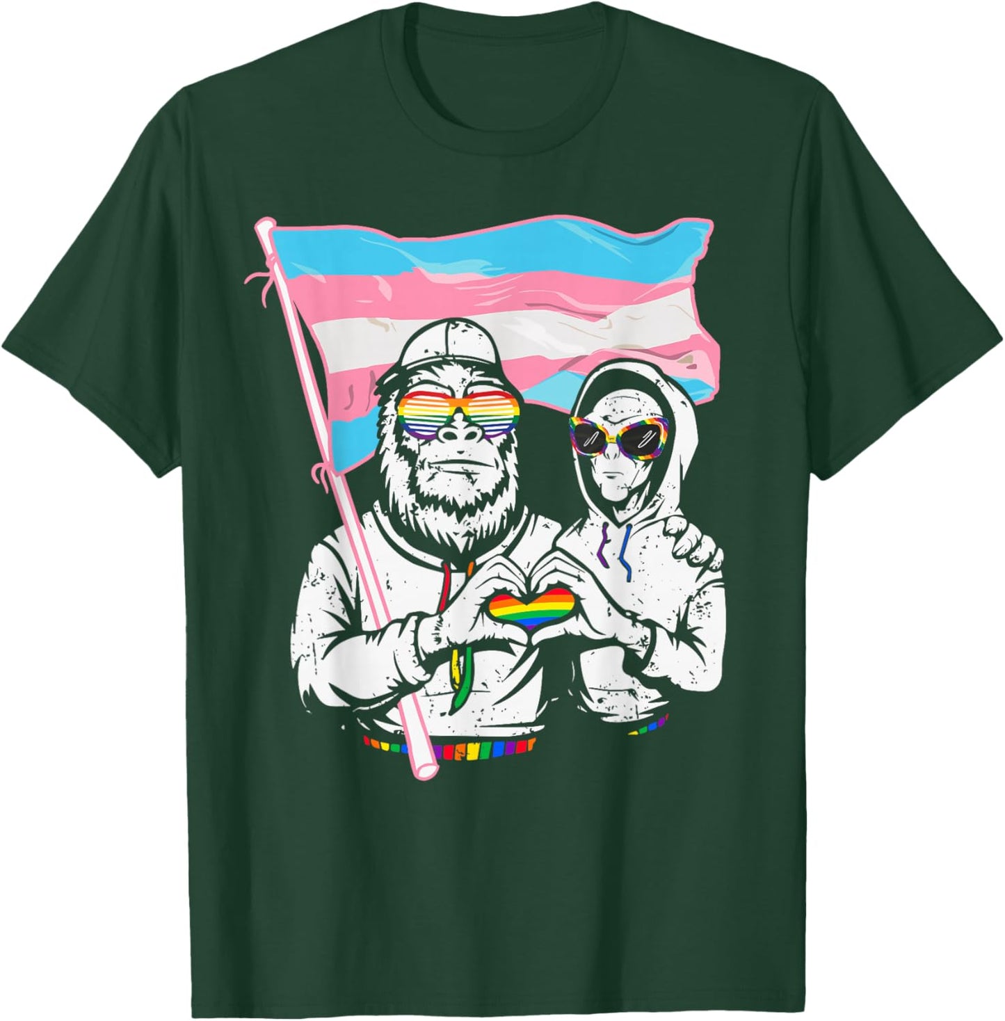 Pride Bigfoot Alien Funny LGBTQ Trans Flag Vintage T-Shirt - T-Shirt | Forest