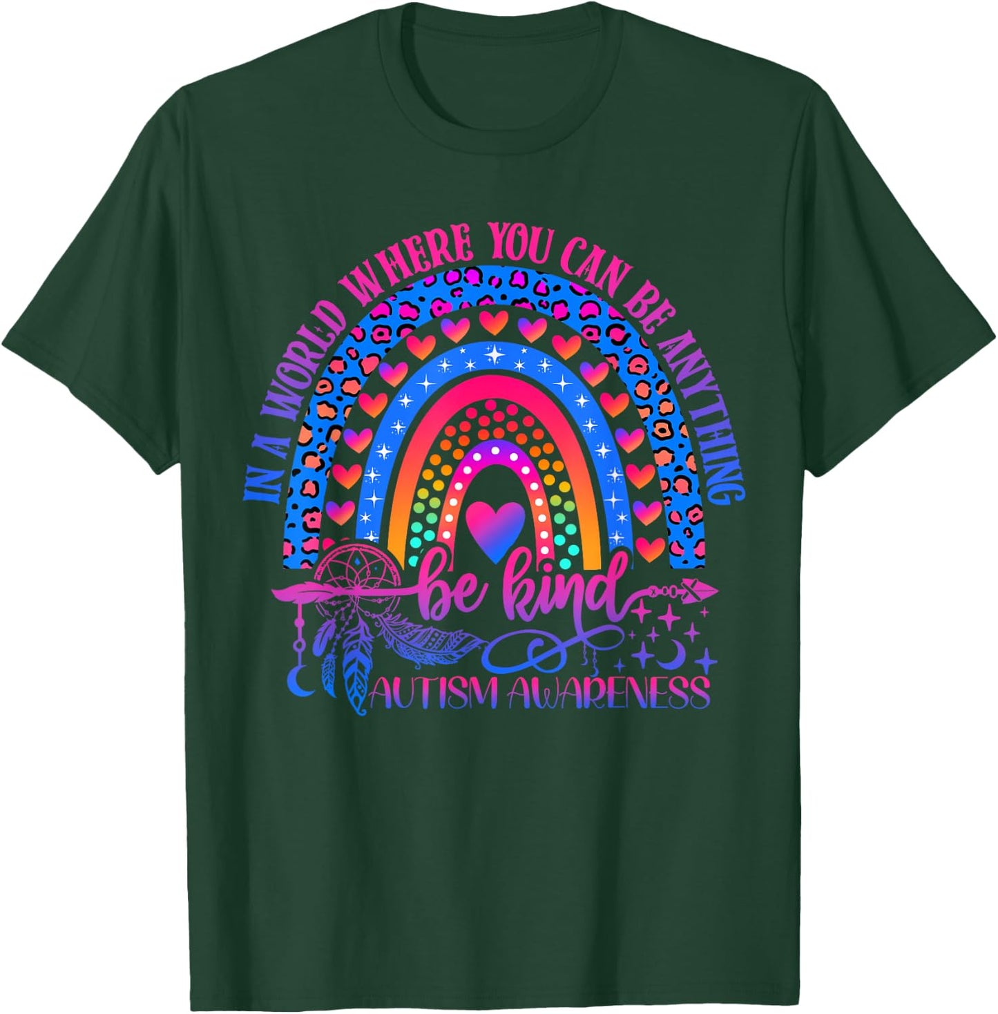 Autism Awareness Be Kind Leopard Rainbow Choose Kindness T-Shirt - T-Shirt | Forest