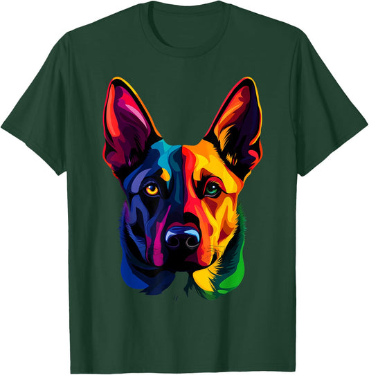 Colorful Belgian Malinois Face Cute Shepherd Dog Lover Black T-Shirt - T-Shirt | Forest