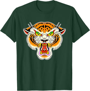 Tiger Head Traditional Tattoo Flash T-Shirt - T-Shirt | Forest