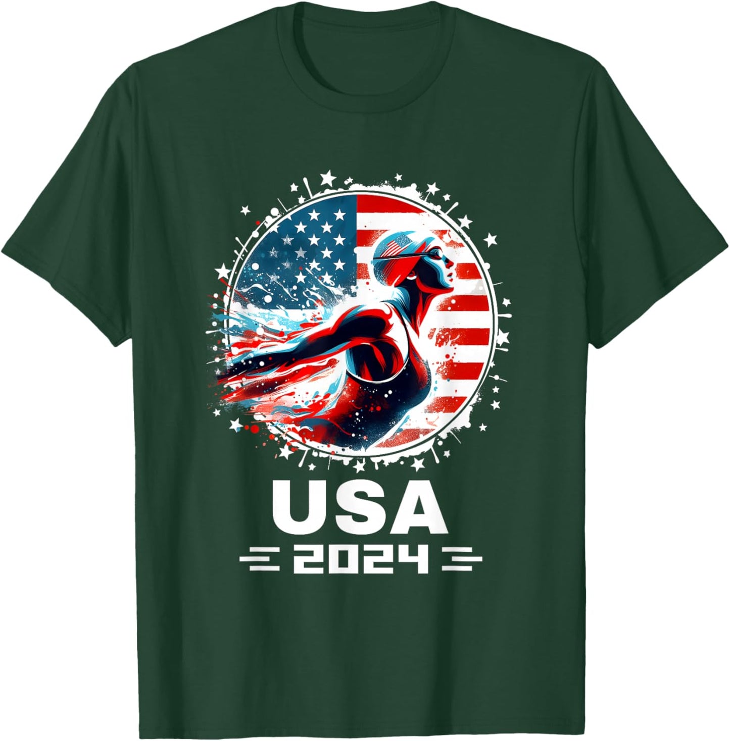Swimming United States Women Team American Flag Swimming T-Shirt - T-Shirt | Forest